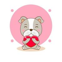 söt bulldog kramar kärlek seriefigur illustration vektor