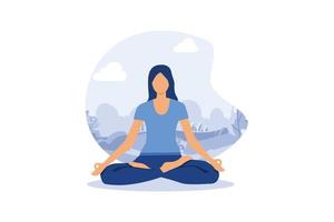 Vorteile für die Gesundheit des Yoga-Körpers, Geist und Emotionen, schwangere Frau in Yoga-Pose meditiert, Vorbereitung auf die Geburt. flache vektorillustration vektor
