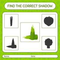 Finden Sie das richtige Schattenspiel mit Bambussprossen. arbeitsblatt für vorschulkinder, kinderaktivitätsblatt vektor