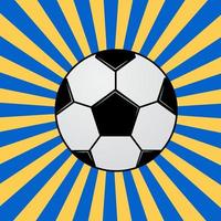 Fußball auf Hintergrund mit blauen und gelben konzentrischen Streifen. Fußballbanner im Pop-Art-Stil. lustige Cartoon-Sport-Vektor-Illustration. einfach zu bearbeitende Designvorlage für Ihre Kunstwerke. vektor