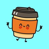 süßer lustiger kaffeecharakter. vektor hand gezeichnete karikatur kawaii charakter illustration symbol. isoliert auf blauem Hintergrund. Kaffee-Charakter-Konzept
