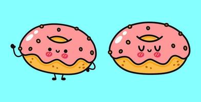 lustige niedliche glückliche donut-charaktere bündelsatz. vektor hand gezeichnete karikatur kawaii charakter illustration symbol. isoliert auf weißem Hintergrund