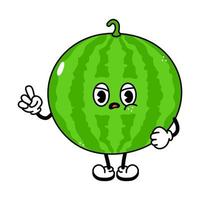 süßer wütender trauriger wassermelonencharakter. Vektor handgezeichnete traditionelle Cartoon Vintage, Retro, kawaii Charakter Illustration Symbol. isoliert auf weißem Hintergrund. Wütendes Wassermelonen-Charakterkonzept