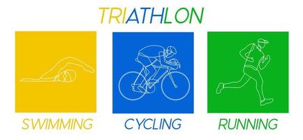 Triathlon. Silhouetten von Sportlern. Wettkampf im Schwimmen, Radfahren und Laufen