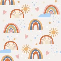 nahtloses Muster. handgezeichnetes Regenbogenmuster im Boho-Stil. abstrakte minimalistische Elemente. skandinavisches Design vektor