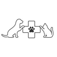 veterinärmedicinska emblem silhuetter av husdjur med medicinsk kors och tass vektor