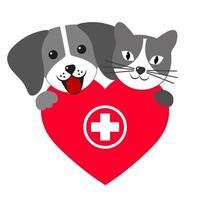 veterinärmedicinska emblem hund och katt på bakgrunden av hjärtat vektor