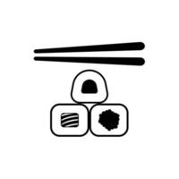 Sushi mit Essstäbchen-Silhouette. Schwarz-Weiß-Icon-Design-Element auf isoliertem weißem Hintergrund vektor