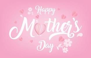 mors dag gratulationskort banner vektor med 3d flygande hjärtan rosa papercut.symbol av kärlek och handskrivna bokstäver på rosa bakgrund.