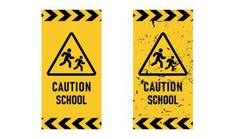 Achtung Schule Hinweisschild. Achtung Gefahrenbanner für Kinder. gelber und schwarzer Schmutzhintergrund. Vektor-Illustration vektor