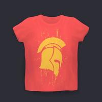 Grunge spartanischer Helm im Profil, Vektor-T-Shirt-Druck auf Mockup