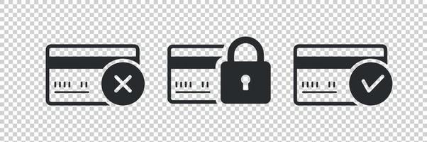 kreditkort set ikon. fel lösenord, blockera, låsa upp. vektor på transparent bakgrund