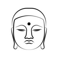 Buddha-Gesicht. Kunstdesign mit schwarzer Linie. Religion Ruhe Gleichgewicht. Vektorillustration auf weißem Hintergrund vektor