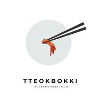 koreanisches street food illustration logo tteokbokki hält mit essstäbchen essfertig vektor