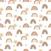 nahtloses Muster. handgezeichnetes Regenbogenmuster im Boho-Stil. abstrakte minimalistische Elemente vektor