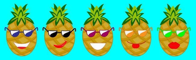 satz süße positive ananas mit brille. Vektor-Cartoon-Figur-Illustration-Icon-Design. vektor