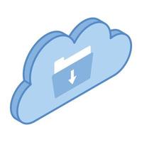 Datendownload, ein isometrisches Symbol des Cloud-Ordners vektor