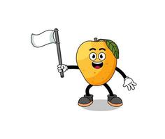 karikaturillustration der mangofrucht, die eine weiße flagge hält vektor