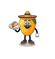 karaktär tecknad av mango frukt som en mexikansk kock vektor