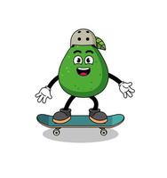 Avocado-Frucht-Maskottchen, das ein Skateboard spielt vektor