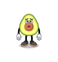 Avocado-Cartoon-Illustration mit traurigem Gesicht vektor