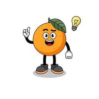 Orangenfrucht-Cartoon mit einer Ideen-Pose vektor