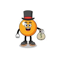 ping pong boll maskot illustration rik man som håller en pengar säck vektor
