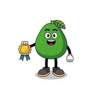 avocado-fruchtkarikaturillustration mit medaille der zufriedenheitsgarantie vektor