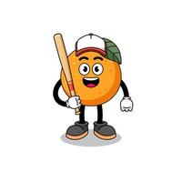 Orangenfrucht-Maskottchen-Cartoon als Baseballspieler vektor