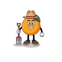 tecknad maskot av orange frukt bonde vektor