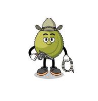 charaktermaskottchen der durianfrucht als cowboy vektor