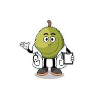 tecknad maskot av durian frukt läkare vektor