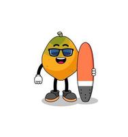 Maskottchen-Karikatur der Papaya-Frucht als Surfer vektor