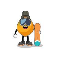 maskot tecknad av papaya frukt snowboardspelare vektor