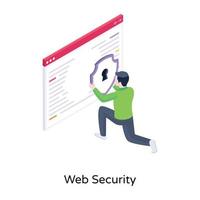website und schild, ein isometrisches symbol der websicherheit vektor