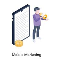 Person, die ein Megaphon hält, eine isometrische Ikone des mobilen Marketings vektor