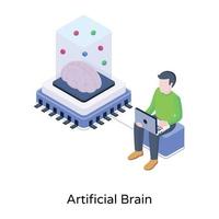 Isometrisches Symbol des künstlichen Gehirns herunterladen vektor