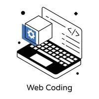 isometrisk ikon för webbkodning, färgad design vektor