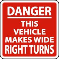 Gefahrenfahrzeug macht weites Rechtskurven-Etikett auf weißem Hintergrund vektor