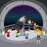 astronomiethema mit vielen kindern, die sterne betrachten vektor