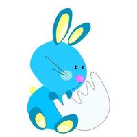 ostern blauer hase mit eierschale auf der suche nach küken vektorillustration für frohe ostern vektor