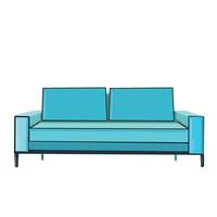 blaues sofa, gemütliche wohn- oder büromöbel, moderne innenarchitektur flache vektorillustration auf weißem hintergrund vektor