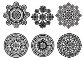 set mandala, etniskt element mehendi svart, dekoration, prydnad i en cirkel hennateckning, tatuering, vektor
