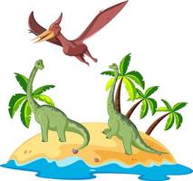 Szene mit Dinosauriern Brachiosaurus und Pteranodon auf der Insel vektor