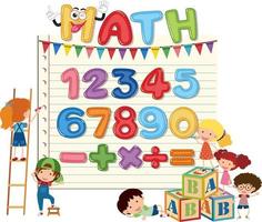 Zahlen von null bis neun und mathematische Symbole zählen vektor
