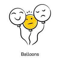 ballonger med söta reaktioner, handritad ikon vektor