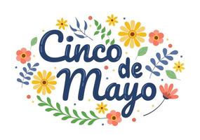 cinco de mayo mexikanische feiertagsfeier-karikaturartillustration mit kaktus, gitarre, sombrero und trinkendem tequila für plakat oder grußkarte