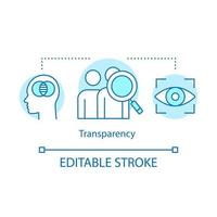 Transparenz-Konzept-Symbol. Ehrlichkeit Idee dünne Linie Illustration. Offenheit, Aufrichtigkeit. Verlässlichkeit. Vertrauenswürdigkeit. Unternehmenspolitik. Unternehmensethik. Vektor isoliert Umrisszeichnung. editierbarer Strich