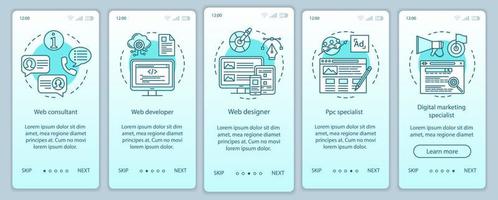 web-consulting-onboarding-mobile-app-seitenbildschirm-vektorvorlage. Webseitenentwicklung. digitales Marketing. Walkthrough-Website-Schritte mit linearen Illustrationen. ux, ui, gui smartphone-schnittstellenkonzept vektor