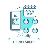 årligen konceptikon. ar verktyg prenumeration tariff idé tunn linje illustration. augmented reality-utrustning. serviceavgift. ordinarie avgift. ar app. vektor isolerade konturritning. redigerbar linje